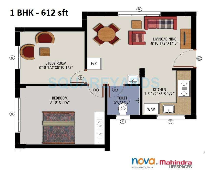 1 BHK 612 Sq. Ft. Apartment in Mahindra Lifespaces Nova