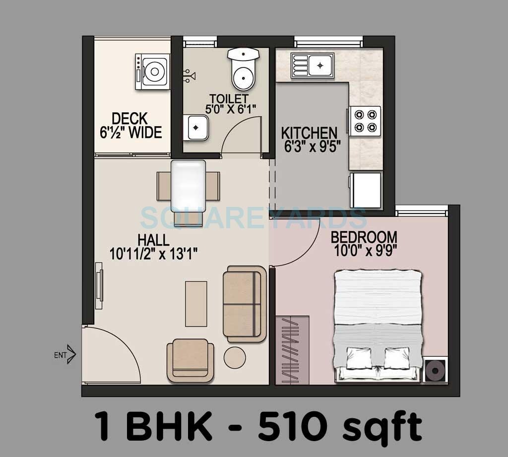 Floor plan of 1 BHK 510 Sq. Ft. Apartment in Mantri Group Navaratna, Chennai