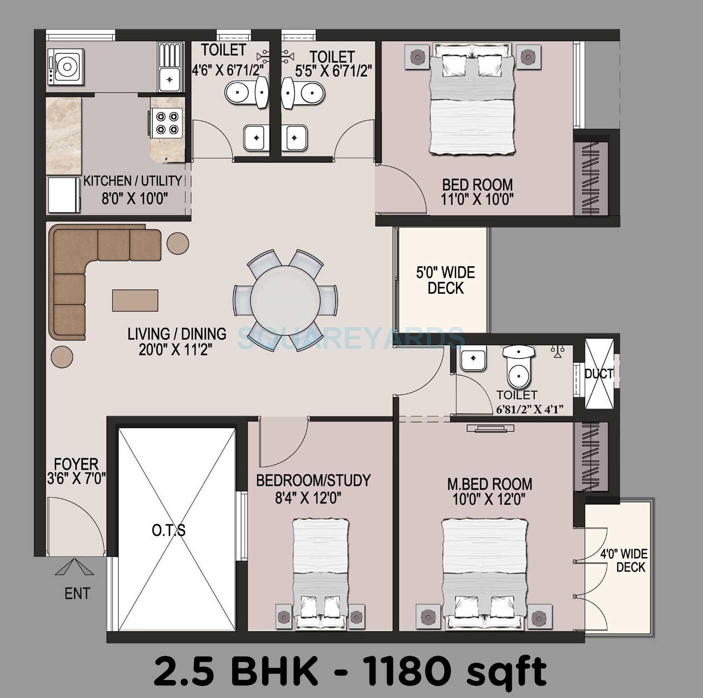 Floor plan of 2 BHK 1180 Sq. Ft. Apartment in Mantri Group Navaratna, Chennai