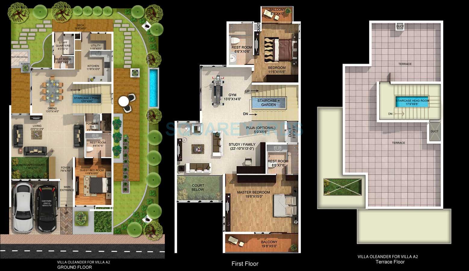 Floor plan of 3 BHK 3715 Sq. Ft. Villa in Mantri Group Signature Villa, Chennai