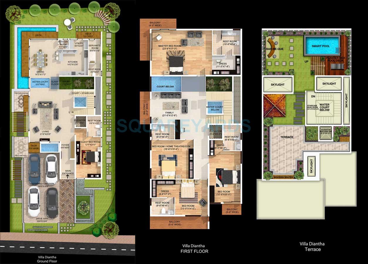 Floor plan of 5 BHK 5445 Sq. Ft. Villa in Mantri Group Signature Villa, Chennai