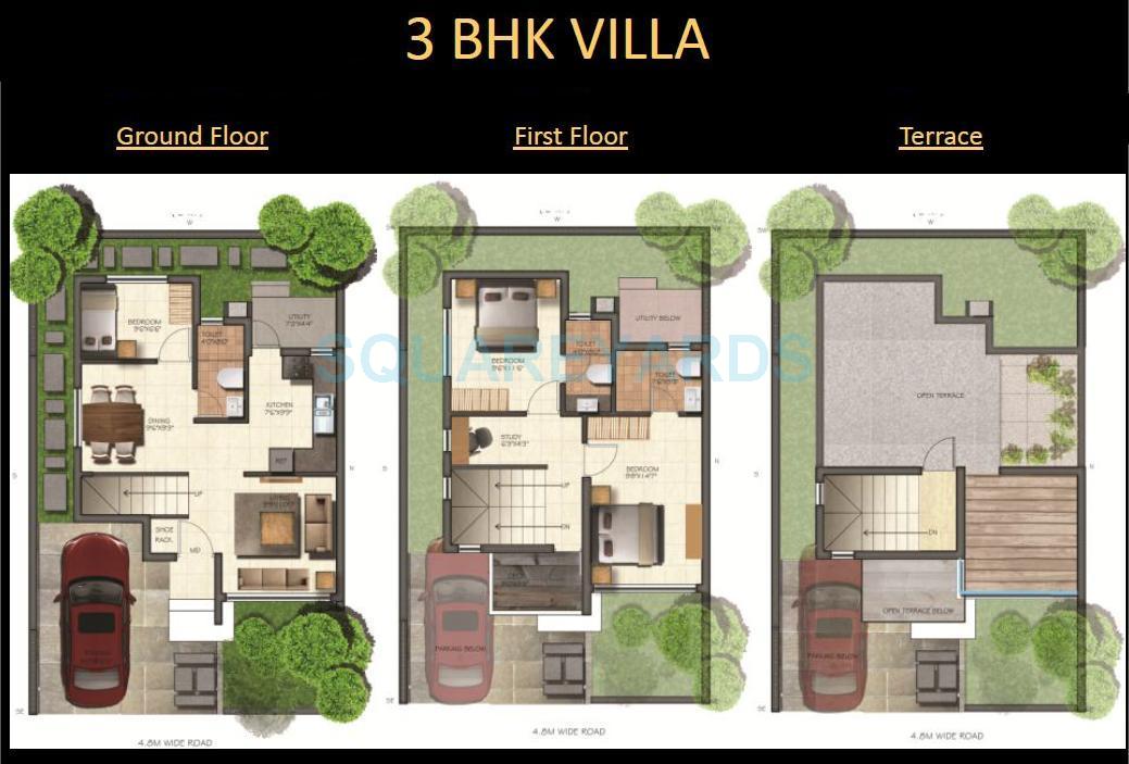 Floor plan of 3 BHK 1285 Sq. Ft. Villa in Mantri Group Solitude, Chennai