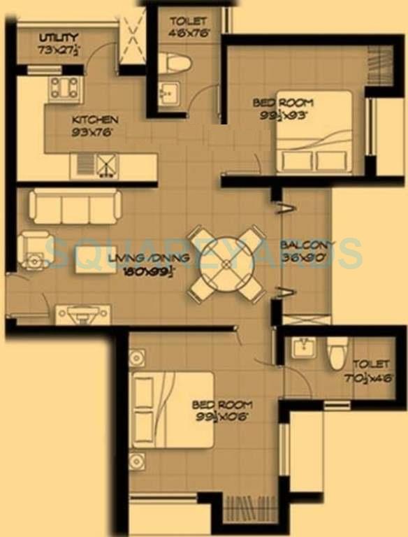 Floor plan of 2 BHK 898 Sq. Ft. Apartment in Marg Pushpadruma, Chennai