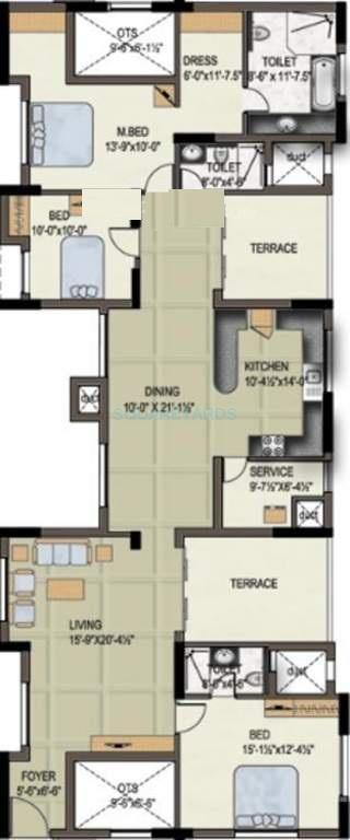 Floor plan of 3 BHK 2174 Sq. Ft. Apartment in Marg Savithanjali, Chennai