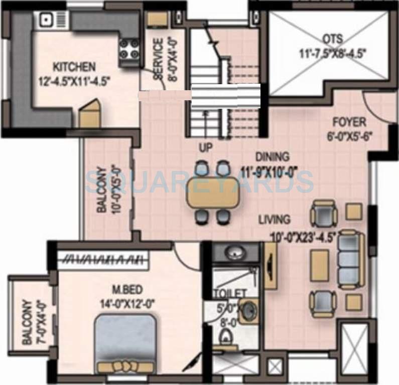 Floor plan of 3 BHK 2234 Sq. Ft. Apartment in Marg Savithanjali, Chennai