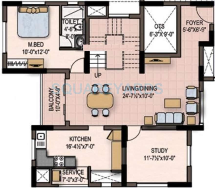 Floor plan of 3 BHK 2533 Sq. Ft. Apartment in Marg Savithanjali, Chennai