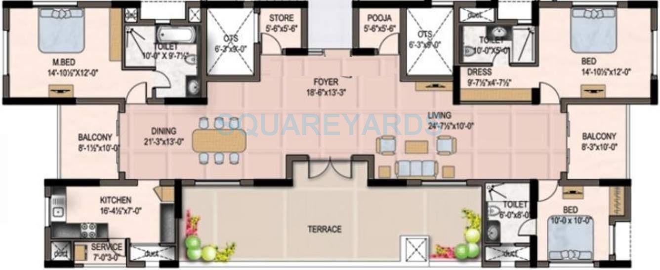 Floor plan of 3 BHK 2546 Sq. Ft. Apartment in Marg Savithanjali, Chennai
