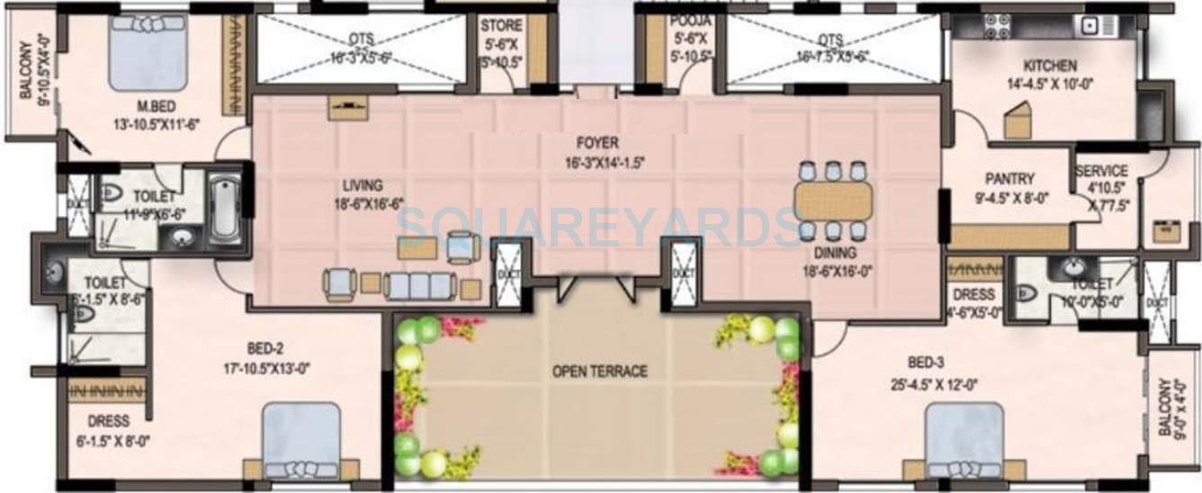 Floor plan of 3 BHK 3149 Sq. Ft. Apartment in Marg Savithanjali, Chennai