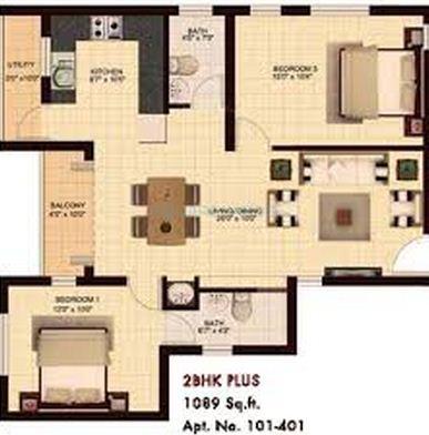 Floor plan of 2 BHK 1089 Sq. Ft. Apartment in Marg Utsav, Chennai