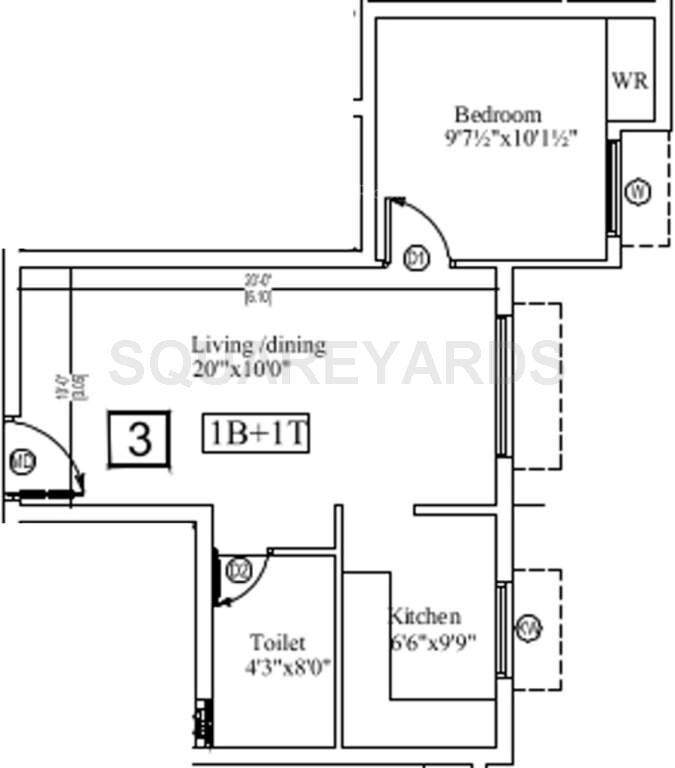 Floor plan of 1 BHK 611 Sq. Ft. Apartment in Marutham Group Breeze, Chennai