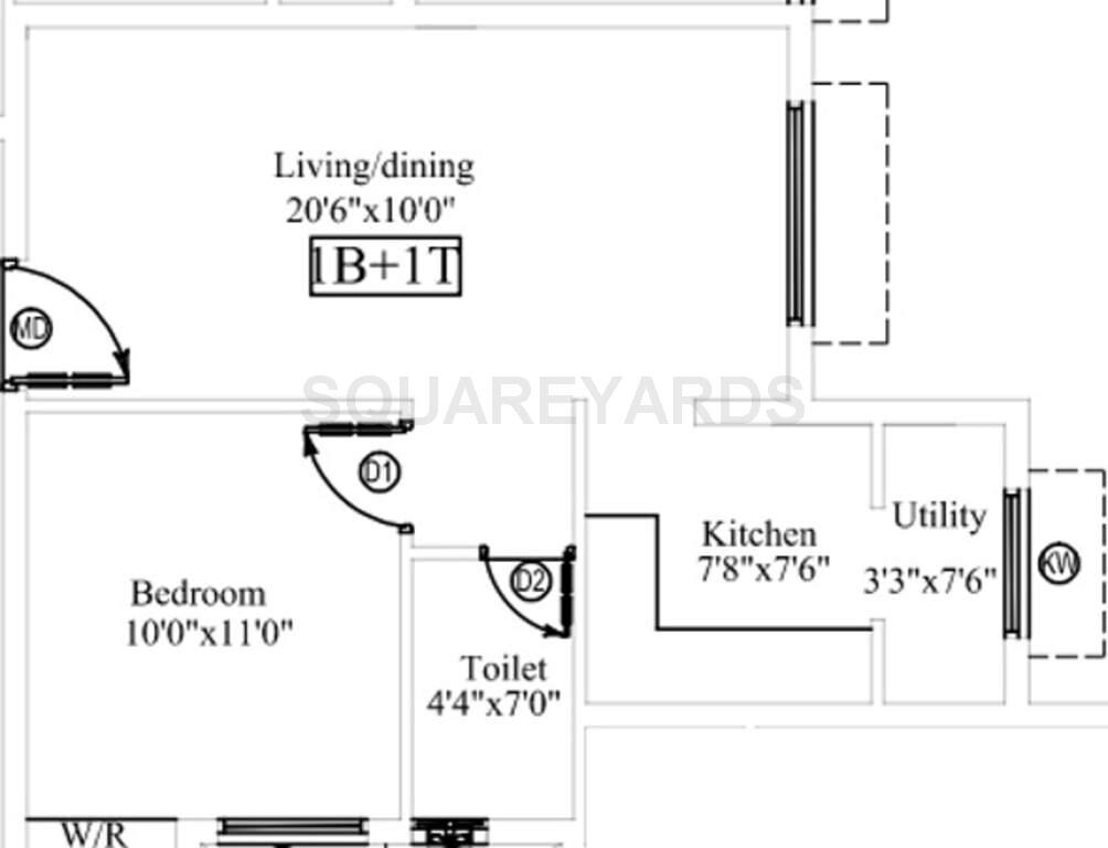 Floor plan of 1 BHK 644 Sq. Ft. Apartment in Marutham Group Breeze, Chennai