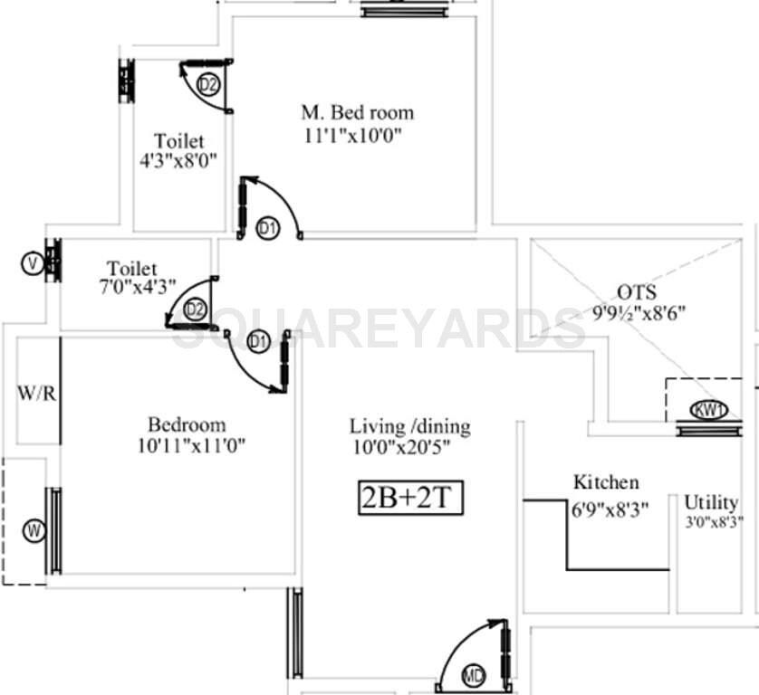 Floor plan of 2 BHK 885 Sq. Ft. Apartment in Marutham Group Breeze, Chennai