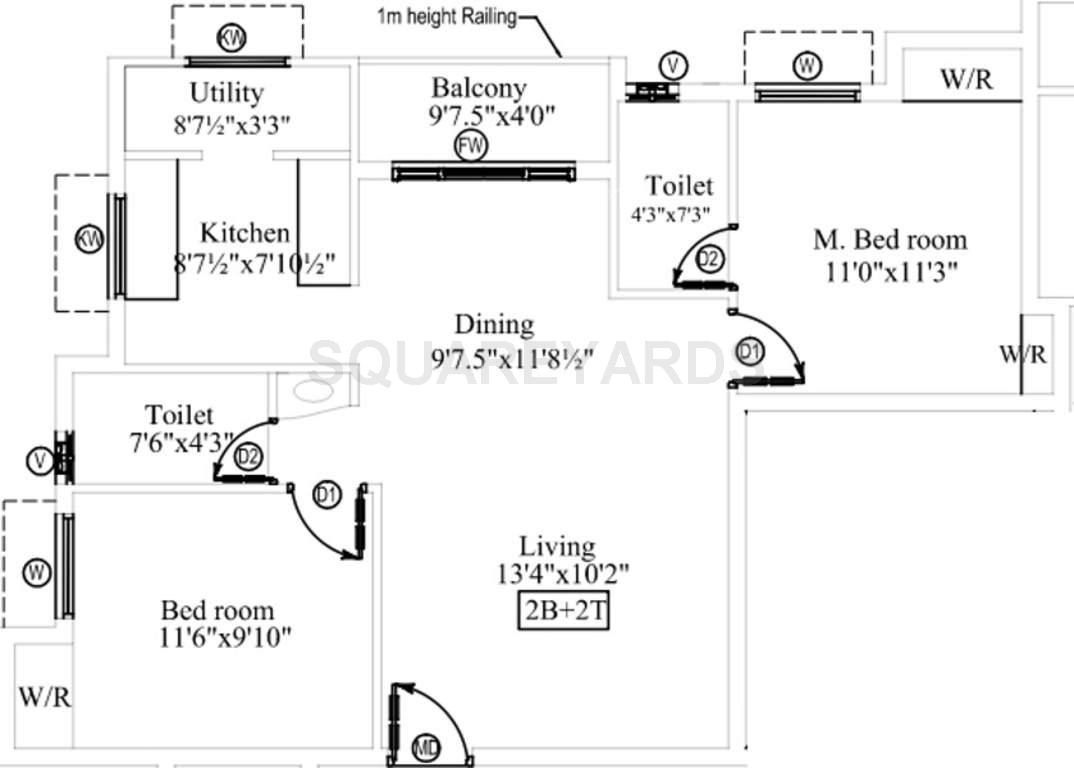 Floor plan of 2 BHK 1055 Sq. Ft. Apartment in Marutham Group Breeze, Chennai