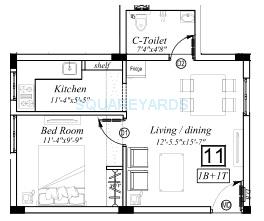 Floor plan of 1 BHK Apartment - 582 sq. ft. in Marutham Group Classic, Chennai