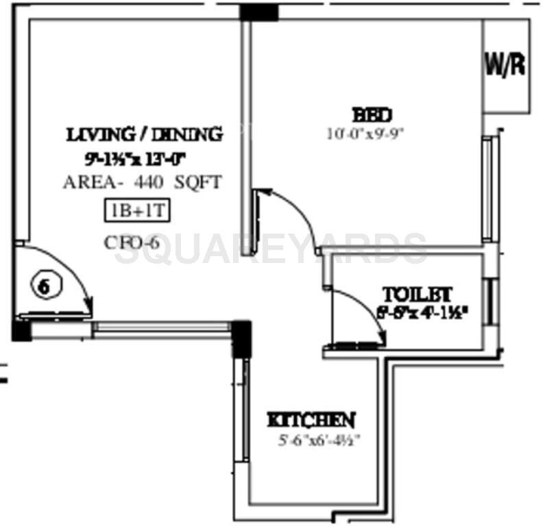 Floor plan of 1 BHK 440 Sq. Ft. Apartment in Marutham Group Heritage, Chennai