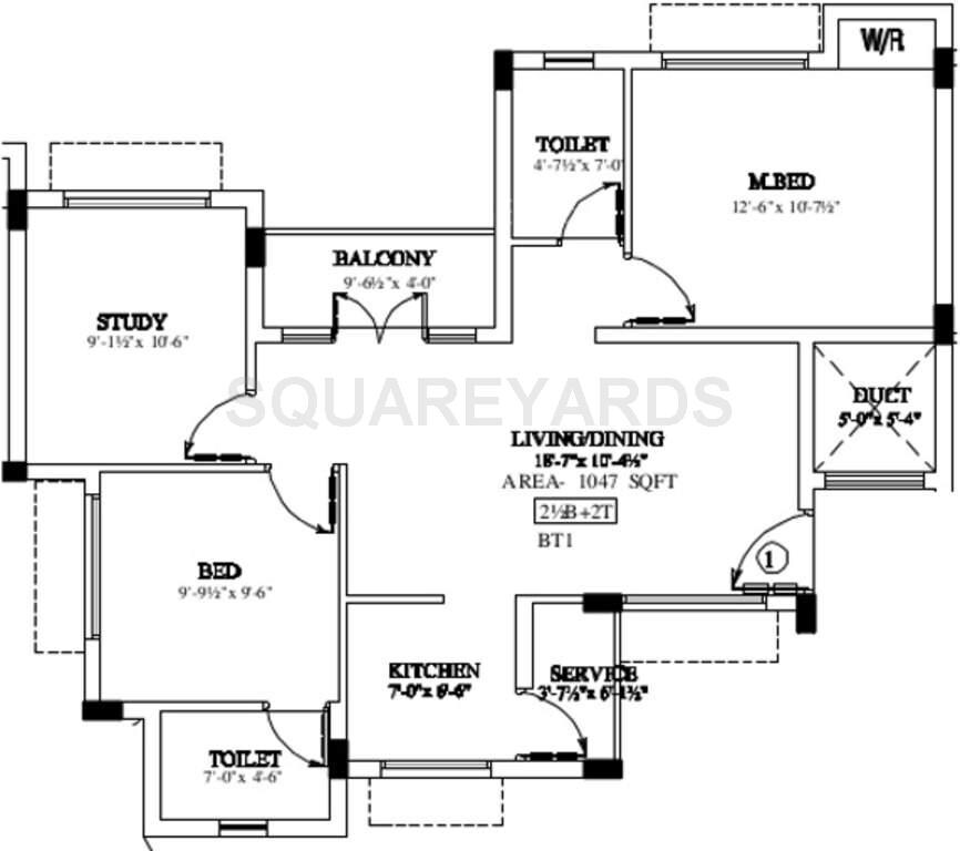 Floor plan of 2 BHK 1047 Sq. Ft. Apartment in Marutham Group Heritage, Chennai