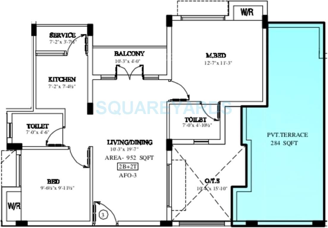 Floor plan of 2 BHK 952 Sq. Ft. Apartment in Marutham Group Heritage, Chennai