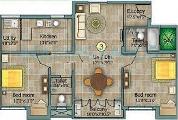 Floor plan of 2 BHK 1106 Sq. Ft. Apartment in Marutham Group Marutham Gateway, Chennai