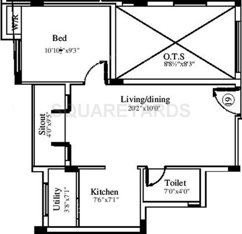 Floor plan of 1 BHK 658 Sq. Ft. Apartment in Marutham Group Royal Woods, Chennai