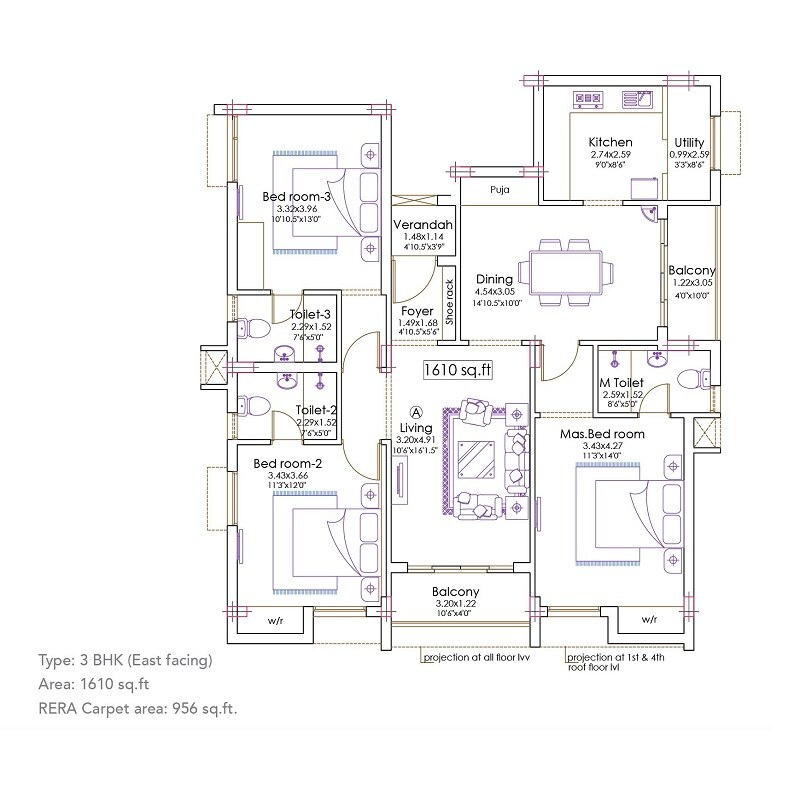 3 BHK 1610 Sq. Ft. Apartment