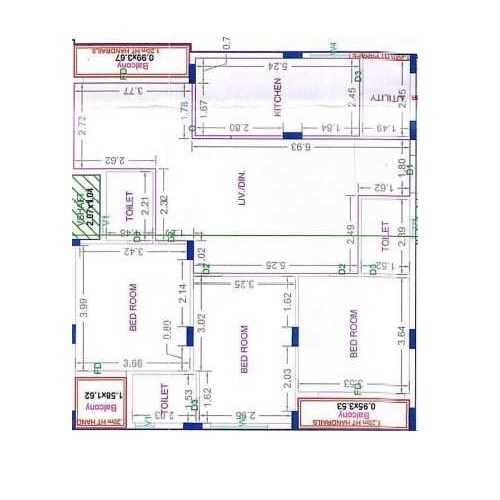 Floor plan of 3 BHK 1639 Sq. Ft. Apartment in Megh Aarika, Chennai