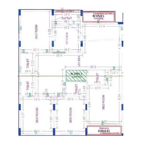 Floor plan of 4 BHK 1938 Sq. Ft. Apartment in Megh Aarika, Chennai