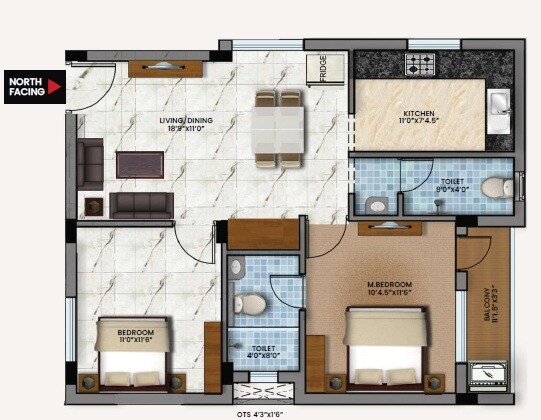 2 BHK 1004 Sq. Ft. Apartment