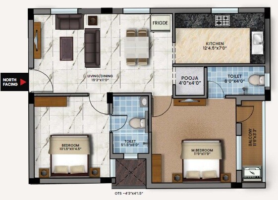 2 BHK 1040 Sq. Ft. Apartment