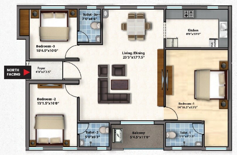 Floor plan of 3 BHK 1671 Sq. Ft. Villa in MP The White House, Chennai