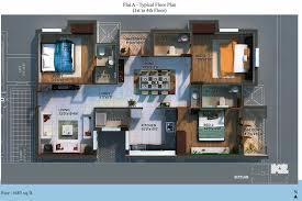 Floor plan of 3 BHK 1685 Sq. Ft. Apartment in Nahar Foundations Jaltarang, Chennai