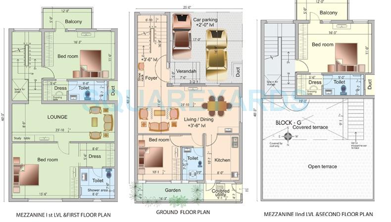 Floor plan of 4 BHK 3000 Sq. Ft. Villa in Nahar Foundations Pragati, Chennai