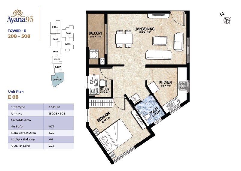 1 BHK 877 Sq. Ft. Apartment