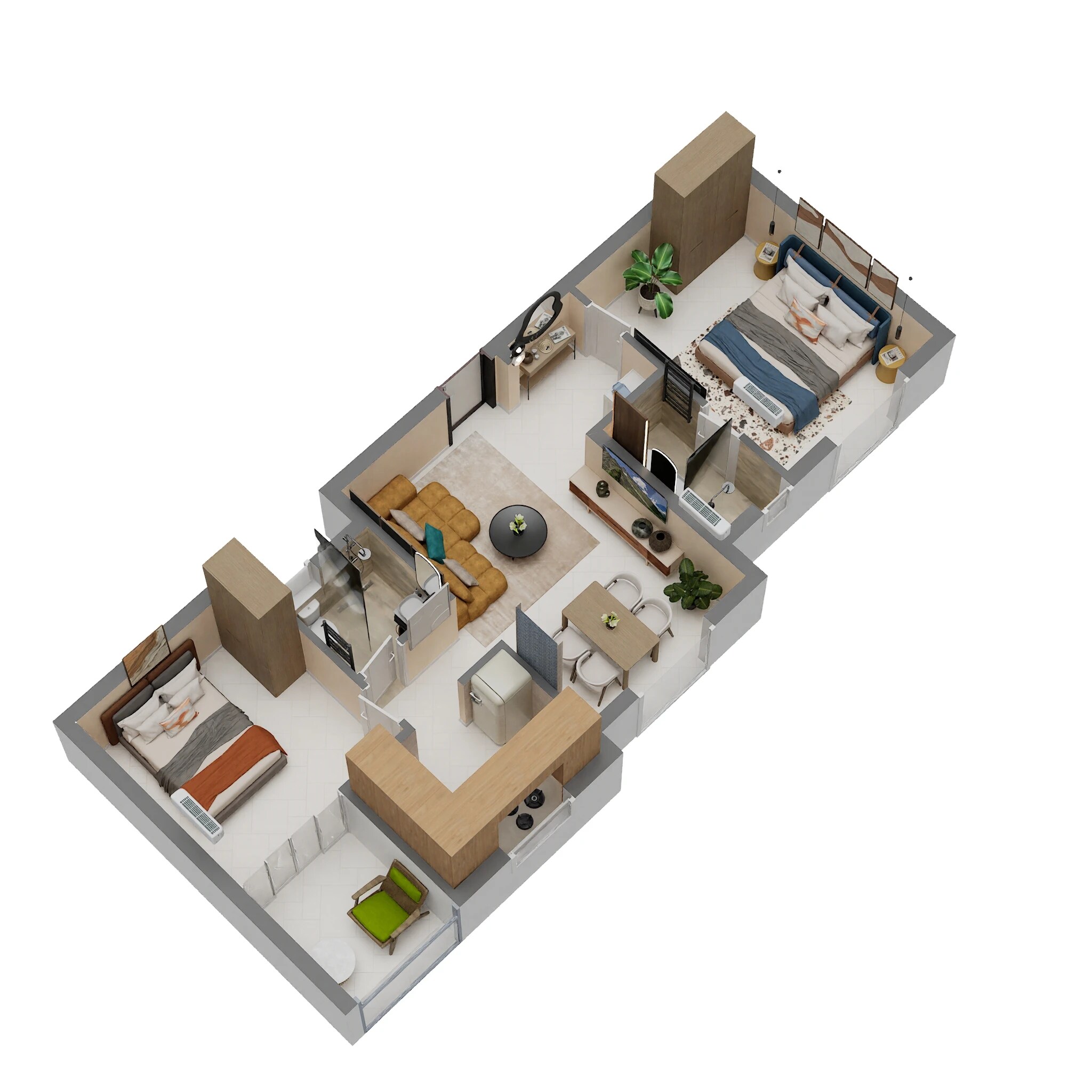 Floor plan of 2 BHK 891 Sq. Ft. Apartment in Navins Sankalpa, Chennai