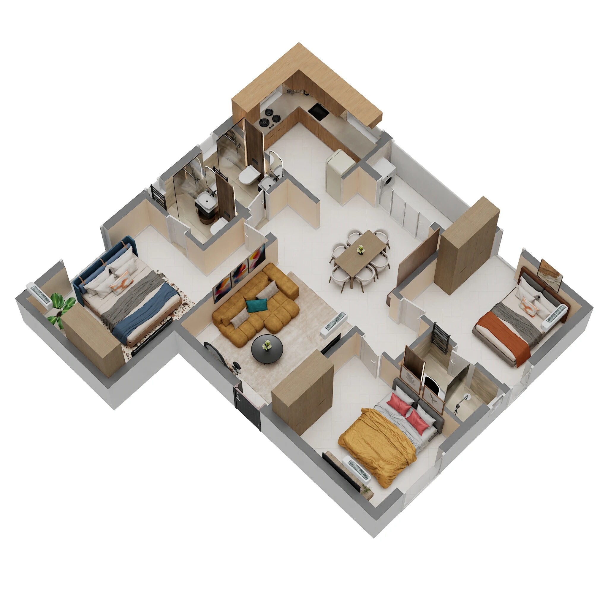 Floor plan of 3 BHK 1300 Sq. Ft. Apartment in Navins Sankalpa, Chennai