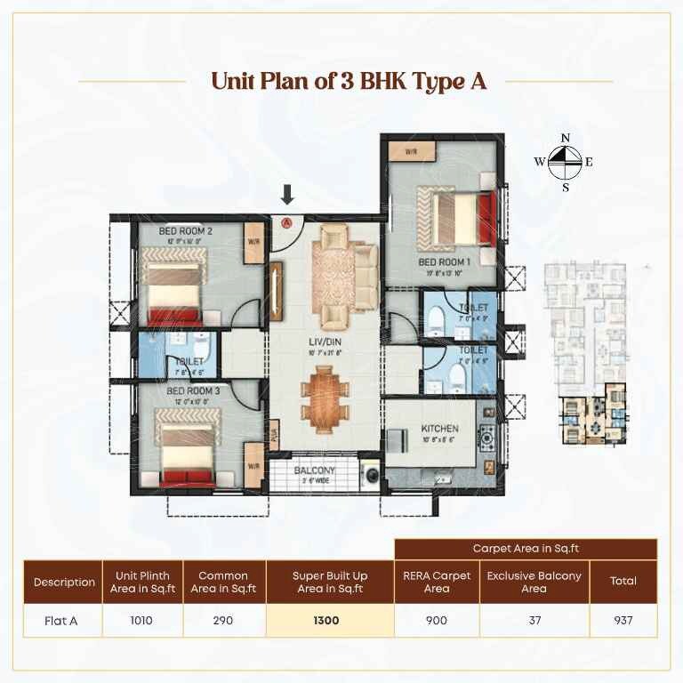 3 BHK 1300 Sq. Ft. Apartment