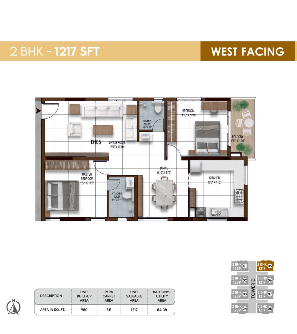 2 BHK 1217 Sq. Ft. Apartment in NCC Urban Ivy Towers