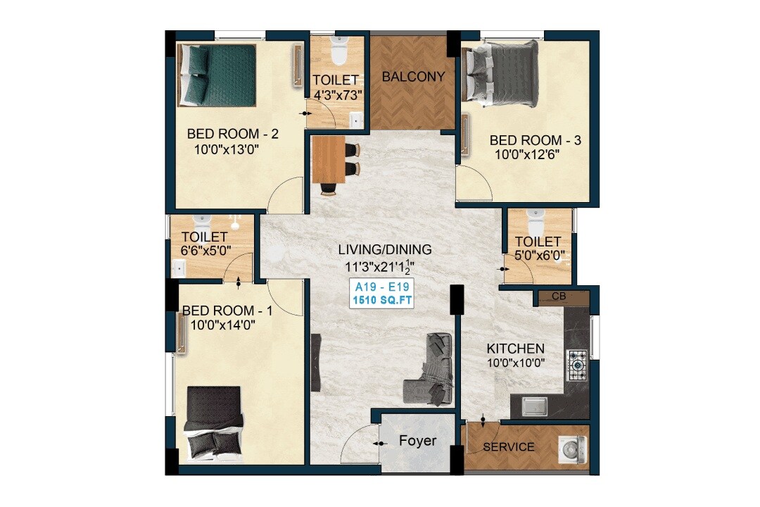 3 BHK 1510 Sq. Ft. Apartment