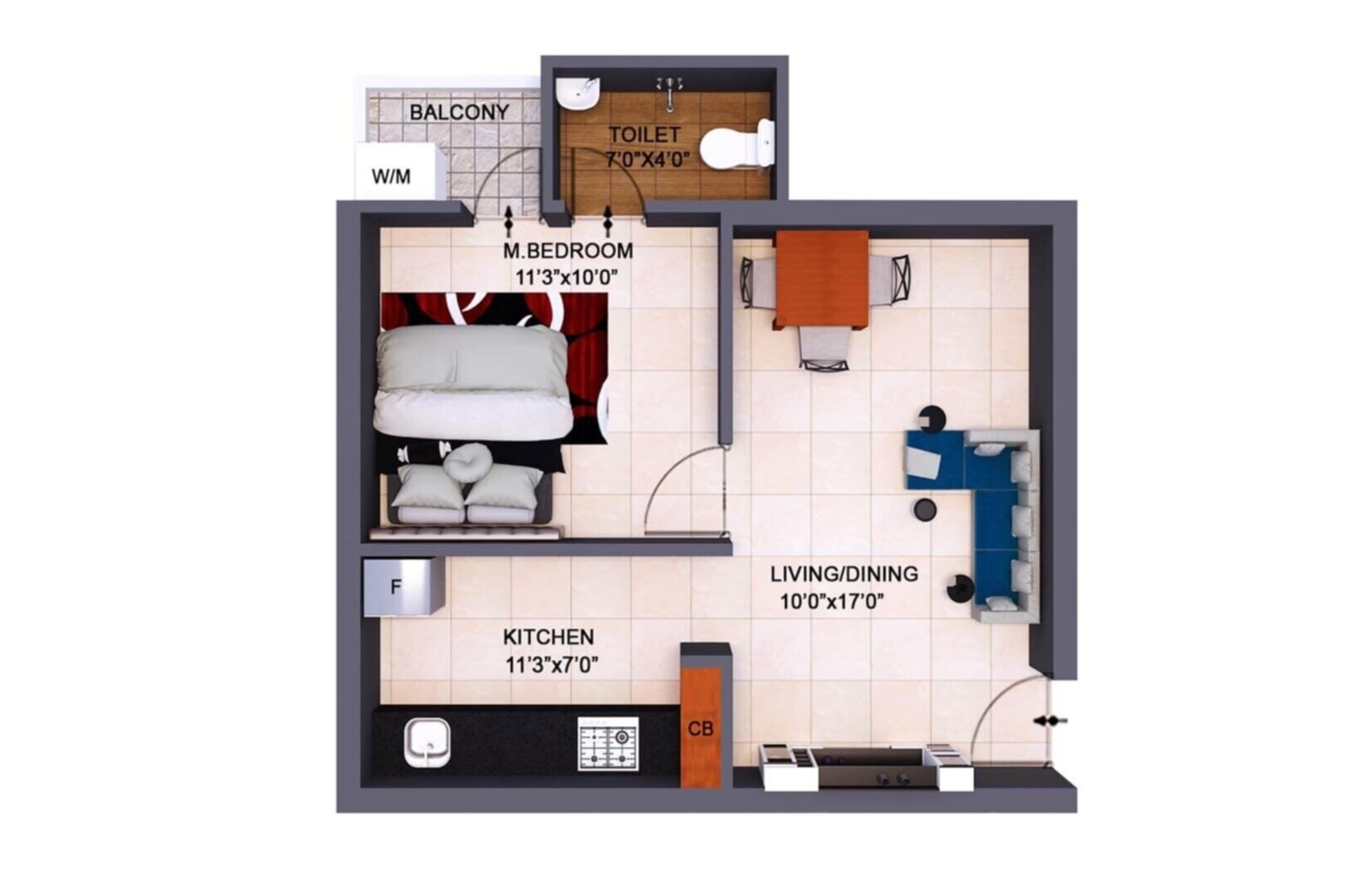 Floor plan of 1 BHK 640 Sq. Ft. Apartment in Nest Sai Castle, Chennai
