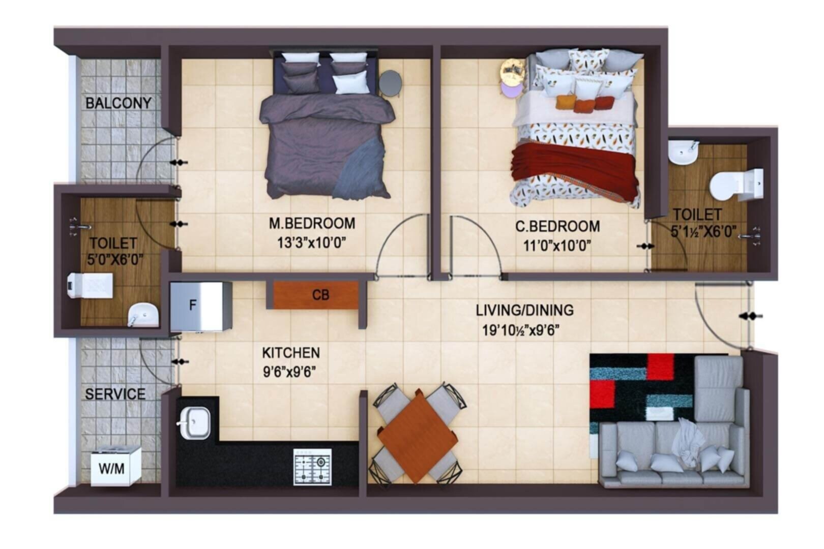 Floor plan of 2 BHK 1075 Sq. Ft. Apartment in Nest Sai Castle, Chennai