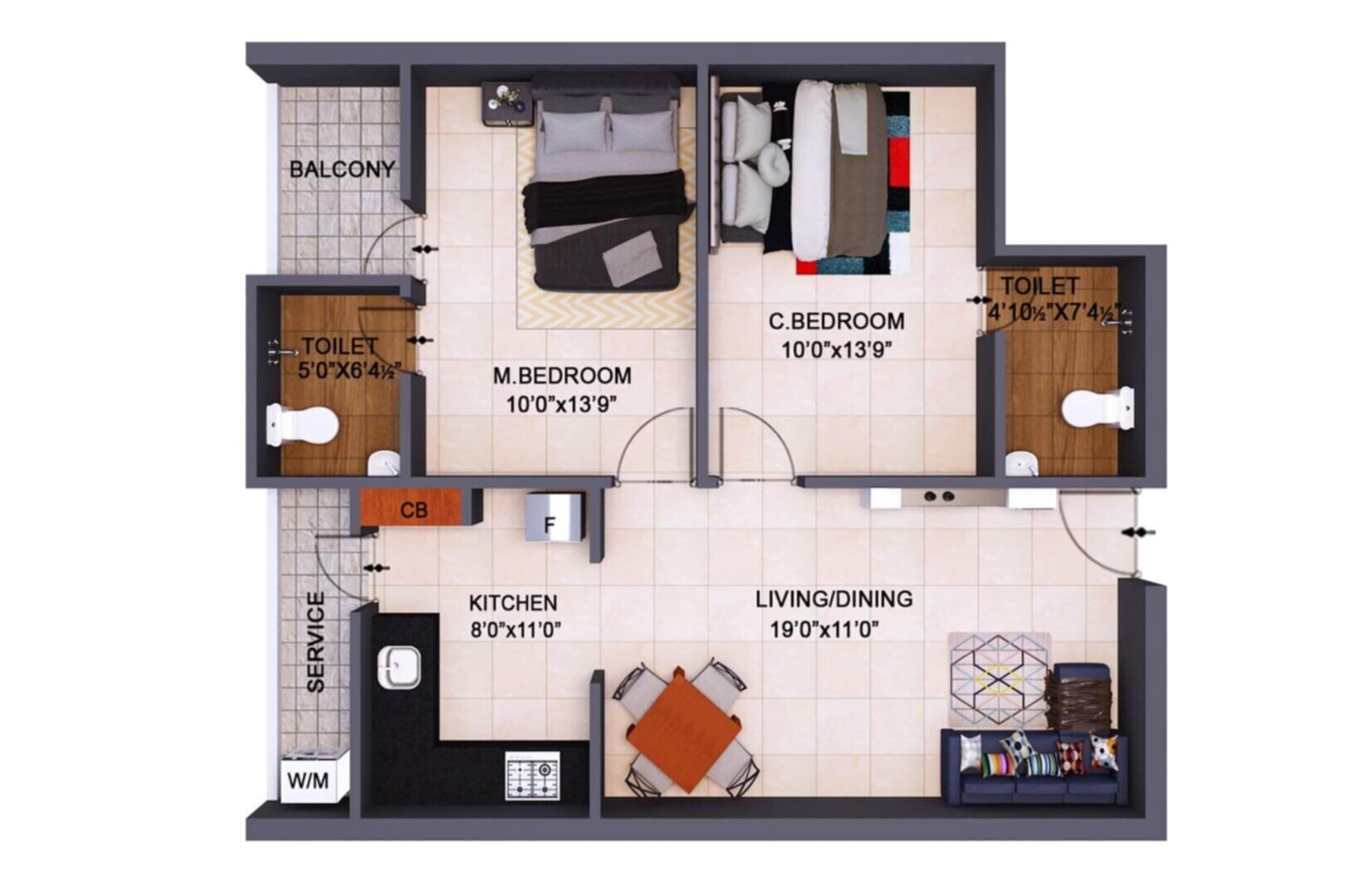 Floor plan of 2 BHK 965 Sq. Ft. Apartment in Nest Sai Castle, Chennai