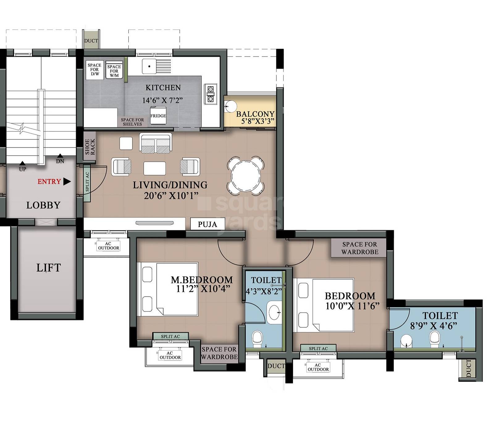 Floor plan of 2 BHK Apartment - 652 sq. ft. in Newry Astor, Chennai