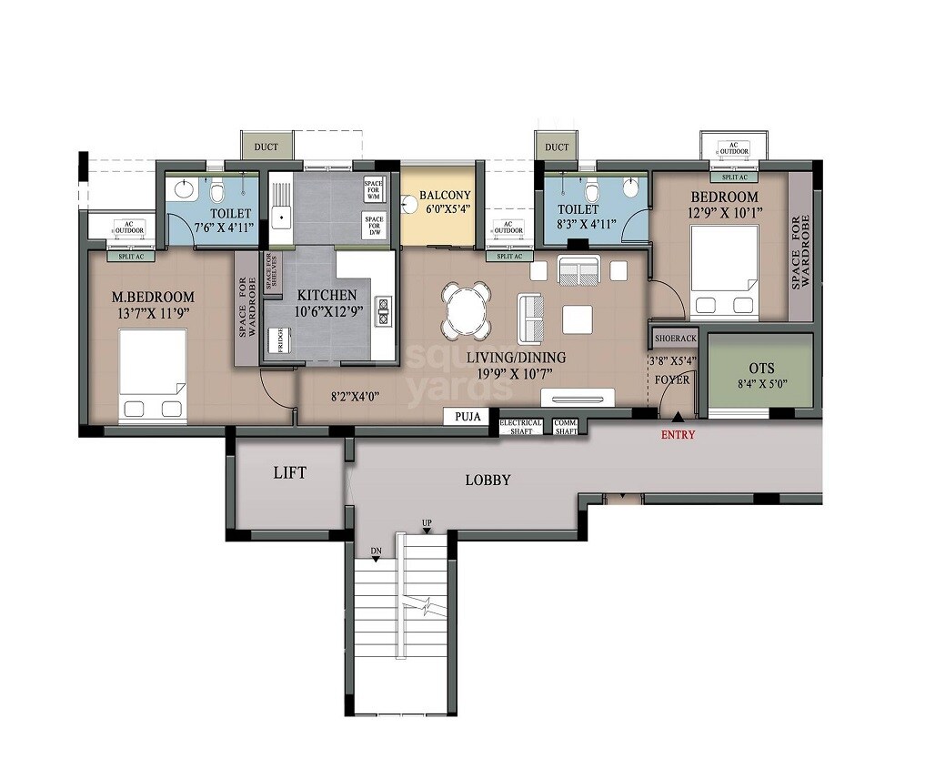 Floor plan of 2 BHK Apartment - 931 sq. ft. in Newry Astor, Chennai