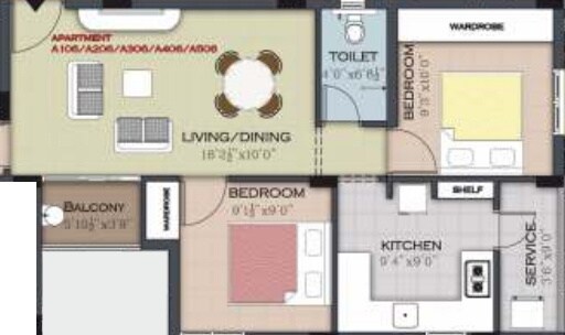 Floor plan of 3 BHK 926 Sq. Ft. Apartment in Newry Aura, Chennai