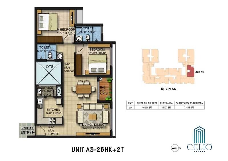 Floor plan of 2 BHK 1082 Sq. Ft. Apartment in Newry Celio, Chennai
