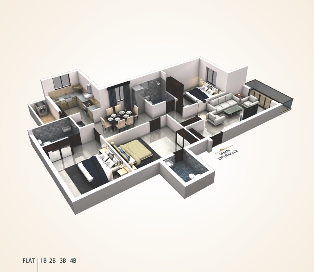 Floor plan of 3 BHK 1624 Sq. Ft. Apartment in Nu Tech Athulyam, Chennai