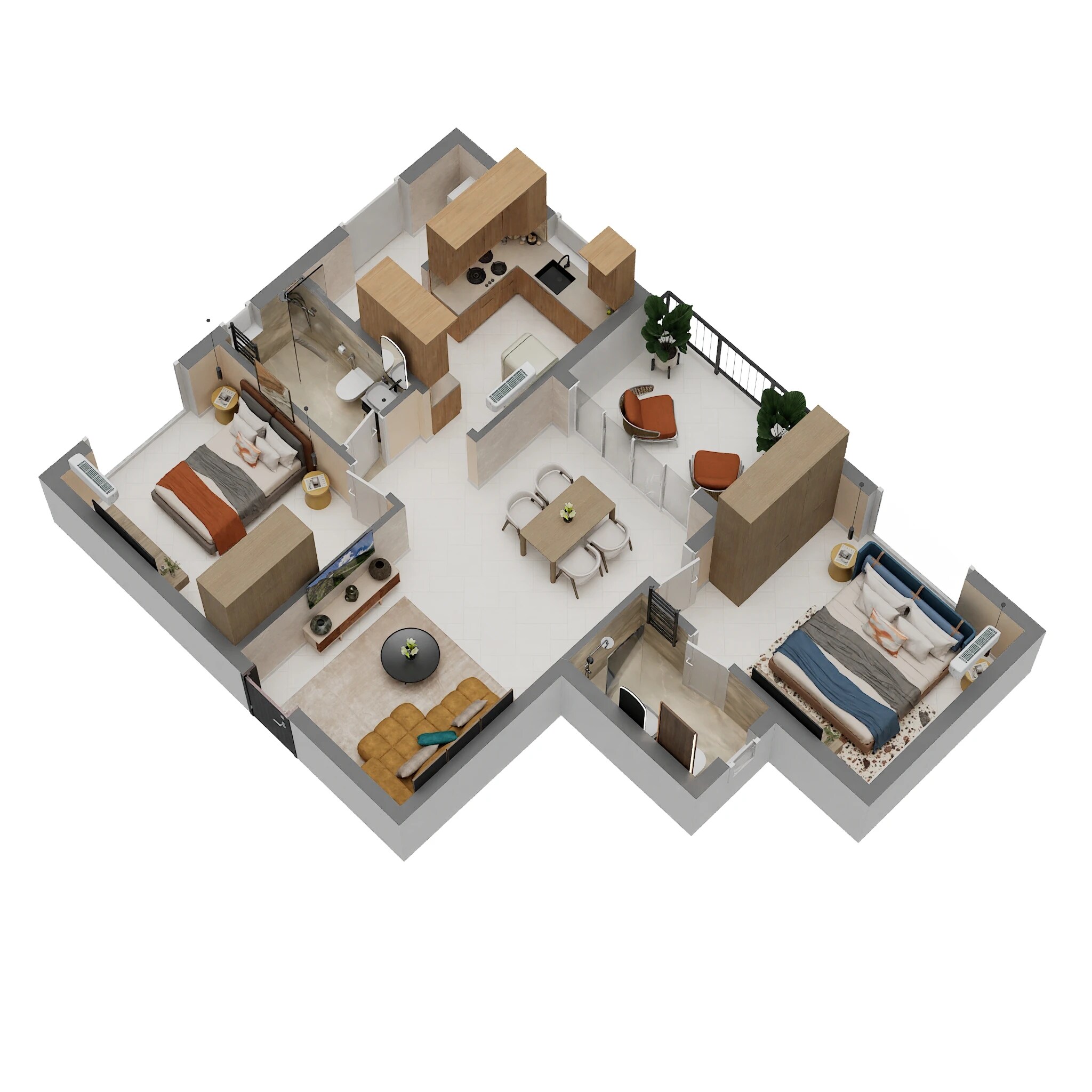 Floor plan of 2 BHK 1096 Sq. Ft. Apartment in Nutech Central Park, Chennai