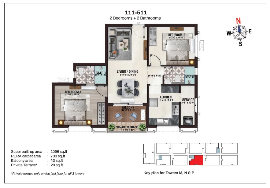 2 BHK 1096 Sq. Ft. Apartment in Nutech Central Park