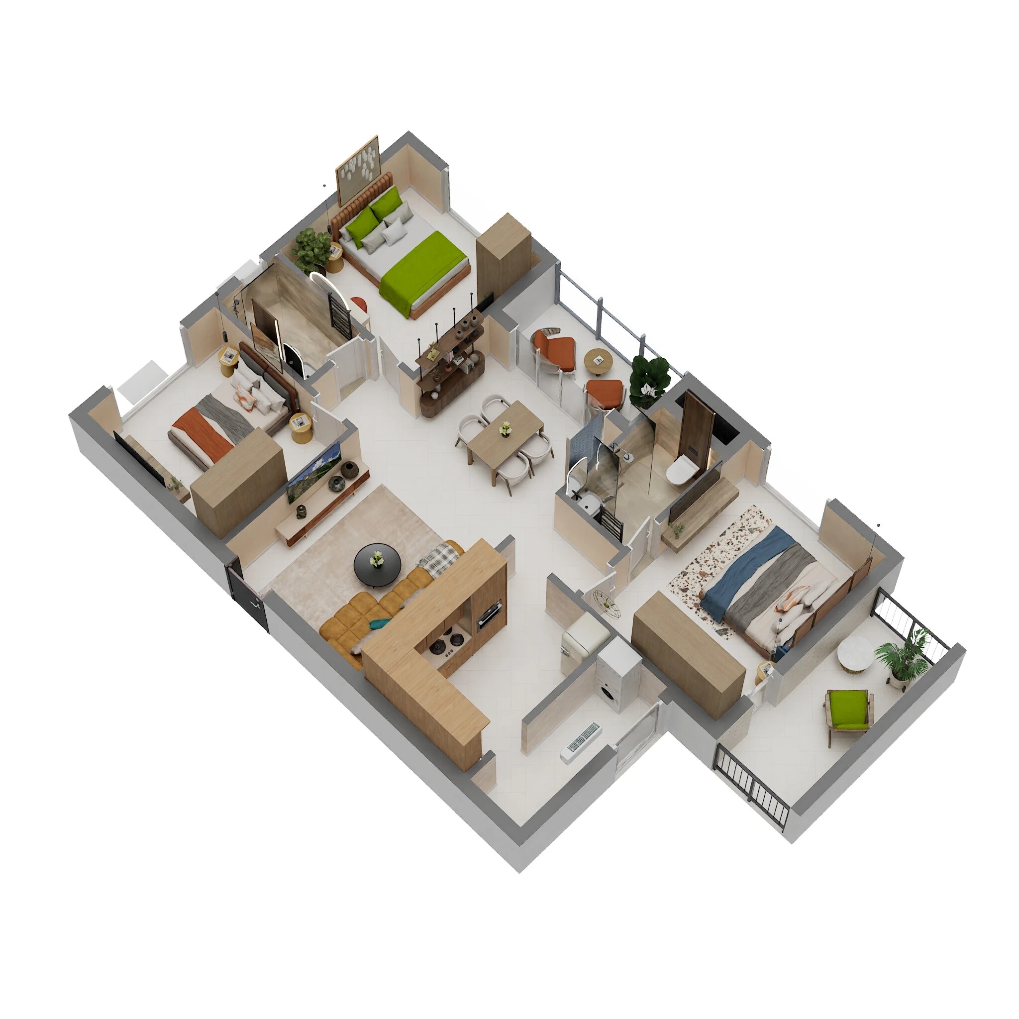 Floor plan of 3 BHK 1385 Sq. Ft. Apartment in Nutech Central Park, Chennai