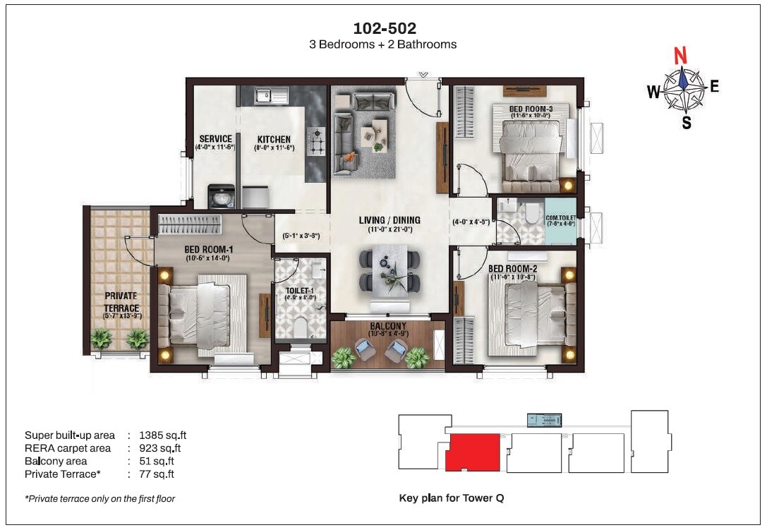 3 BHK 1385 Sq. Ft. Apartment