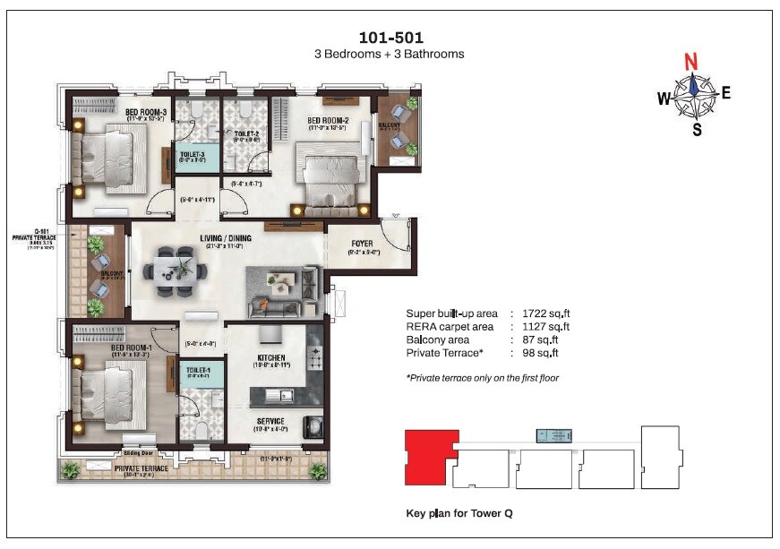 3 BHK 1722 Sq. Ft. Apartment
